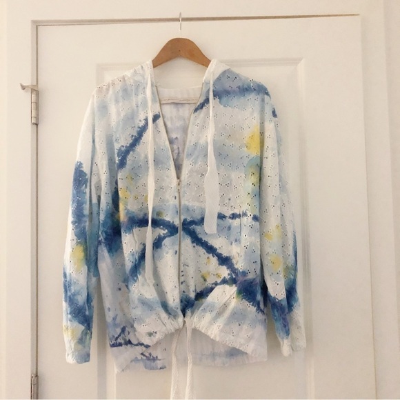 Raquel Allegra Watercolor Tie Dye Broderie Anglaise Hooded Jacket - Picture 1 of 9